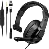Joso Wired One Ear Headset with Mic, Single Ear Headset for PS5/PS4/Xbox/Switch/PC/iPad/Mac & Tablet with 3.5mm to Type C & USB-A Adapter - Chat Headphone, Office Business, Coach, Gaming, Remote Work