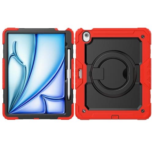 Tablet Case with Stylus Holder and Anti- Coating Compatible with iPad Air 13 Inch M2 2024 Case with Pencil Holder and Screen Protector, Heavy Duty Full Protective Case, Swivel Handle Case