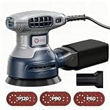 5-Inch Random Orbital Sander, 3Amp Electric Corded Palm Sander with 6 Speeds (6000-13000 OPM), Dustless Dust Bag & Vacuum Adapter, 15 Sandpapers for Woodworking, Furniture Refinishing, Paint Removal