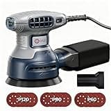 5-Inch Random Orbital Sander, 3Amp Electric Corded Palm Sander with 6 Speeds (6000-13000 OPM), Dustless Dust Bag & Vacuum Adapter, 15 Sandpapers for Woodworking, Furniture Refinishing, Paint Removal