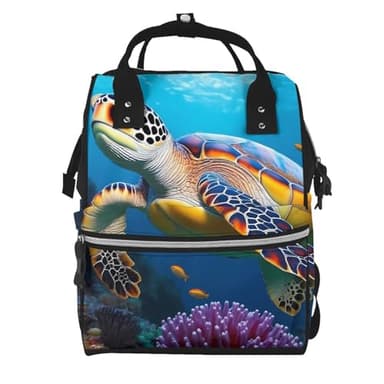 Qewfoju Ice Blue Ocean Sea Turtle Pattern Diaper Bag Backpack Multifunctional Baby Bags for Baby Girls & Boys Large Capacity Travel Diaper Bags for Moms and Dads