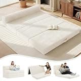 feliz home 6 inch Tri-Folding Mattress Full Size, Convertible Sofa Bed Foldable Mattress with Removable Cushions & Washable Cover, Floor Mattress with High-Density Foam, Small Couch Bed, Full, Beige