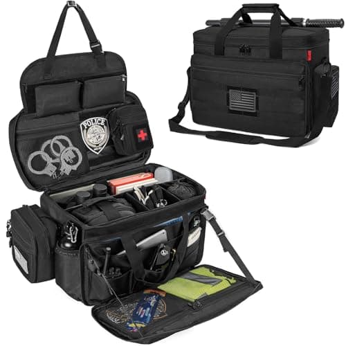 ITHWIU Patrol Bag Law Enforcement, Police Gear Bag Car Front Seat Organizer for Police with Laptop Layer and Cup Holders, MOLLE System, Fits Vehicle Passenger Seat Black
