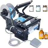 Piefeak Electric Bottle Labeling Machine, Round Sticker Printer for 15-100mm Bottles, Fast 30 pcs/min, Foot Pedal Operated, Ideal for Glass and Plastic Labeling, Efficient Applicator.