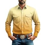 LBOVBE Mens Ombre Button Down Shirt Long Sleeve Collared Slim Fit Dress Shirts Elegant Business Party Office Wear 2026 Yellow