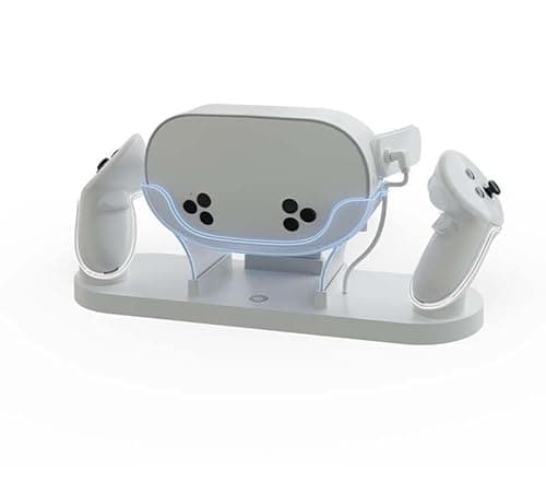 INBLY Charging Dock for Meta Quest 3S & Quest 3 with RGB LED Light, Magnetic Fast Charging Station for VR Headset & Controllers, Rechargeable Battery Pack, VR Stand Compatible with Elite Strap – White
