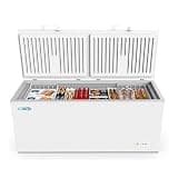 Pemberly Row Metal Deep Chest Freezer, 20 Cu. Ft., White Finish, Two Wire Baskets, Lockable Lid, Eco-Friendly R600a Refrigerant, Smooth-Rolling Casters, Ideal for Garage, Mudroom, or Commercial