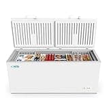 Pemberly Row Metal Deep Chest Freezer, 20 Cu. Ft., White Finish, Two Wire Baskets, Lockable Lid, Eco-Friendly R600a Refrigerant, Smooth-Rolling Casters, Ideal for Garage, Mudroom, or Commercial