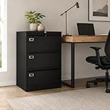 PeacefulHues 40 Inch 3 Drawer Metal Filing Cabinet, Black Office Storage Cabinet with 0.6mm Cold Rolled Steel, Business Card Label Slot, Vertical Metal File Cabinet for Office Home Workspace