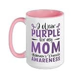 I Wear Purple For My Mom Alzheimer's Dementia Awareness Ceramic Mug, Pink/White, 15oz