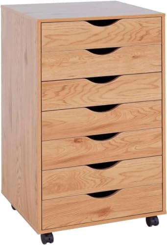DUMOS File Cabinet 7 Drawers Wood Chest with Wheels White Small Office Organizer Rolling Cabinets
