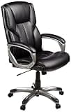 Amazon Basics Executive High Back Office Chair, Adjustable Height, Tilt, Swivel, Padded Seat, Bonded Leather, Wheels, Black/Silver