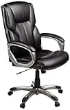 Amazon Basics Executive High Back Office Chair, Adjustable Height, Tilt, Swivel, Padded Seat, Bonded Leather, Wheels, Black/Silver