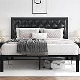 HISOFT Queen Bed Frame with Upholstered Button Tufted Headboard, Bed Frame Platform Metal Slats Support, Under Bed Storage, No Box Spring Needed, Noise-Free, Easy Assembly, Black