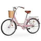 Outroad Beach Cruiser Bike, 24 inch Commuter Bicycle for Adult and Women, High-Carbon Steel Comfortable City Bikes with Rear Rack or Basket,Pink