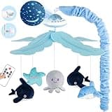 Playix Baby Crib Mobile with Music and Lights, Nursery Baby Mobile for Crib Bassinet with Remote Control, Rotation, Starlight Projection, Crib Toys for Babies Boys Girls Blue