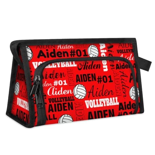 Obtravar Custom Volleyball Makeup Bag with Name and Number Personalized Travel Toiletry Bags Customized Cosmetic Bags Pouch for Volleyballs Lover Birthday, Red