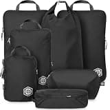 Large Compression Packing Cubes for Travel-Packing Cube Luggage Organizers 7 Piece Set for Checked Luggage-Ultralight, Expandable/Compression Bags by TRIPPED Travel Gear (Black)