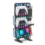KDD 6 in 1 RGB Gaming Desk Accessories - No Drill Desk Organizer with Phone Stand/Storage Box/Headset & Controller Holder/Hooks, Freestanding Gaming Pegboard for Office & Home Desktop Decor Organizer