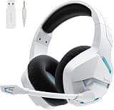 BINNUNE Wireless Gaming Headset for PS5 PC, 120H Ultra-Long Battery, 2.4GHz & Bluetooth 5.3 Wireless Headphones with Noise Canceling Mic, 50mm Drivers, Comfort Over Ear Gaming Headphones,White