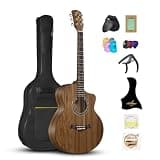 41" beginner adult acoustic guitar, 6 steel-string acoustic guitar, Including guitar gig bag and beginner starter kit (41" Brown)