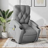 HBFDSFG Electric Stand Up Massage Recliner Chair with Power Lift and Vibration for Elderly, Light Gray Fabric, 6 Massage Points, Cup Holders