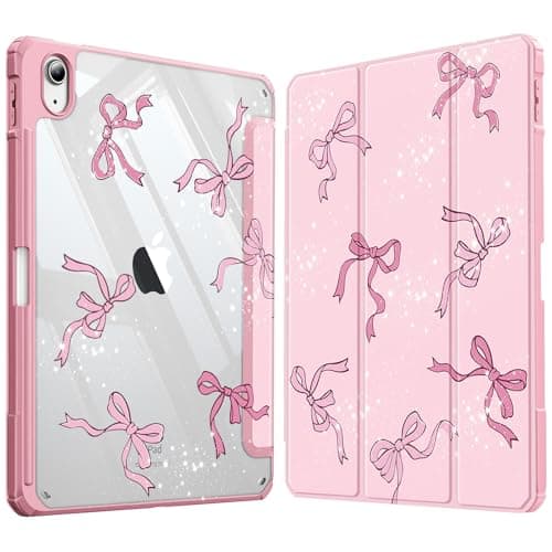 Fintie Hybrid Slim Case for iPad (A16) 11th Generation 11 Inch (2025), iPad 10th Generation 10.9 Inch (2022) - Shockproof Cover with Clear Transparent Back Shell & Pencil Holder, Pink Bows