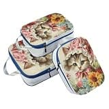 Waterproof 3 Set Packing Travel Organizer 100% Polyester Storage Bags For Closets, Antique Illustrations Flower Cat (3 Set)