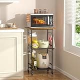 ThreeHio Rolling Kitchen Microwave Cart, 3 Tier Microwave Table Stand with Adjustable Shelf, Kitchen Storage Rack on Wheels, Coffee Station Cart Rack Shelf Organizer for Living Room Office, Balcony
