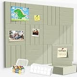 Sesiyoiu 12-Pack Felt Bulletin Board, 47.2" x 35.4" Large Cork Board Alternative for Walls Decor, with 60 Pushpins, 70 Damage-Free, Thick Pin Board for Office, Home, Classroom - Sage Green