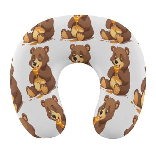 HJKBCV Bear Eating Travel Pillow Comfortable Travel Neck Pillow U Shape Portable Headrest Office Napping Pillow Great for Airplane Chair Car Home Office