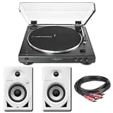Audio-Technica AT-LP60XBT-BK Bluetooth Turntable Bundle with Pioneer DM-40D-W 4-Inch Powered Monitors and RCA Cable — Automatic Belt-Drive Vinyl Record Player for Home Listening and Collecting