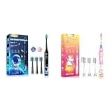 DADA-TECH Kids Electric Toothbrush Astronaut (DT-KE7 Black) + Kids Electric Toothbrush Unicorn (DT-K6 Pink)