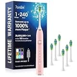 7AM2M Travel Electric Toothbrush for Adults&Kids, Type-C Charging Run for 120 Days, with 6 Brush Heads, 5 Modes&40000VPM Powered Rechargeable Toothbrush, Travel & Home Use (Pink)