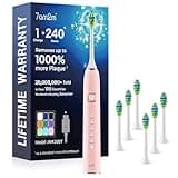 7AM2M Travel Electric Toothbrush for Adults&Kids, Type-C Charging Run for 120 Days, with 6 Brush Heads, 5 Modes&40000VPM Powered Rechargeable Toothbrush, Travel & Home Use (Pink)