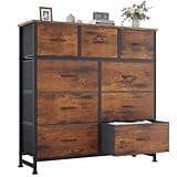 OLIXIS Dresser for Bedroom, 9 Storage Drawers, Wide Fabric Closet Chests Organizer Tower Furniture, TV Stand with Wooden Top Metal Frame for Clothes, Living Room, Hallway, Entryway, Rustic Brown