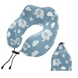 KOPIRIT Elephants Rainbows Blue Print Travel Pillow Neck Pillows for Sleeping Airplane Memory Foam Neck Pillow Head Support Plane Pillows with Storage Bag for Adults Women Airplane Car Family Travel