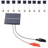 KEJNYT 10 Pcs Small Solar Panels, 0.45W 3V 150ma Solar Panel Module DIY Polysilicon Epoxy Solar Power kit Cell Charger 55mm*60mm with Wire Clip for Light Flashlight Toys (10Pcs 3V+ Wire Clip)