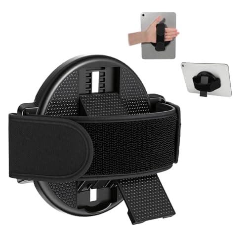 HaiFafafaing 2 in 1 Universal Tablet Hand Strap- 360 Degree Rotating Tablet Handle Holder- Sticky Adjustable Hand Strap and Stand, Loop Fastening Handle Grip for All 7-11" Tablets