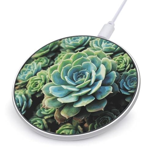 Succulent Plants Wireless Charger 10W Fast Charging Pad Anti-Slip Qi Certified Wireless Charging Pad Charging Station Portable Phone Charger for All Wireless Charging Smartphone