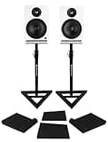 Rockville APM8W V2 Bundle: Pair 8 in 500W Peak 160W RMS Powered Studio Monitor Speakers USB Bluetooth, RVSM1 Adjustable Monitor Stands, RRS263M Isolation Pads, 3 Items