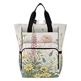 Nesatuwa Vivid Herbs Wildflowers Diaper Bag Backpack Waterproof Large Capacity Multifunctional Diaper Bags with Insulated Pockets and Stroller Straps Travel Backpack for Baby Girl/Boy