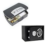 0.08+0.21 cu.ft Digital Keypad Steel Safe Combo – Travel Handle + Home/Office Use, for Cash, Jewelry & Documents, 2 Keys Each (Black)