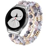 VISOOM Beaded Boho Bracelet Compatible for Samsung Galaxy Watch 7/6/5/4 40/44mm Bands/Active 2 Watch 4 Classic 42mm Band Women, 20mm Handmade Elastic Crystal Beads Bracelet for Galaxy Watch 5 pro