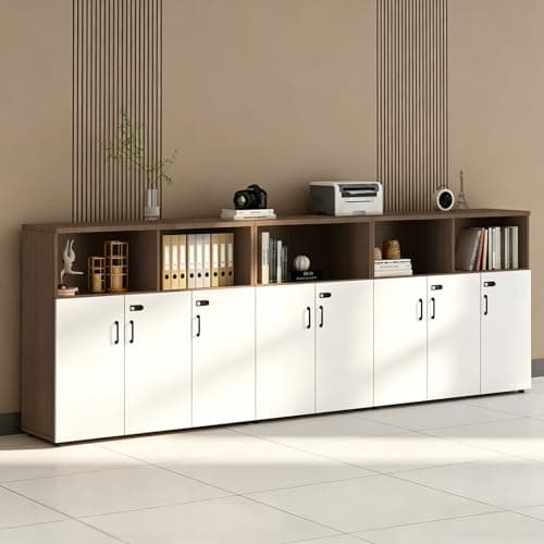 HSHBDDM File Cabinet with Password Lock, Wood Lateral Filing Cabinet for Letter/A4 Files, 3 Drawer with Door, Printer Stand with Open Shelves for Home Office