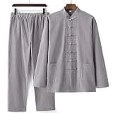 YSVQHHDV Men's Meditation Outfit Spring Autumn Comfortable Breathable Cotton Linen Prayer Clothing Christmas Halloween Birthday Gift (Gray,5X-Large)