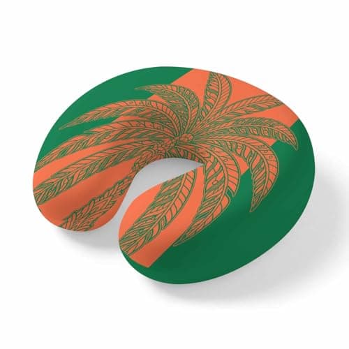 ZFUNCING Travel Pillows U-Shaped Neck Pillow Summer Coconut Tree Sketch Art Ergonomic Memory Foam Pillow Head Cushion,Orange Green Color Block Soft Portable Neck Pillows for Office Airplane Car Train