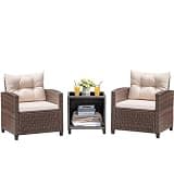 Devoko 3 Pieces Patio Furniture Set, PE Rattan Wicker Patio Set with Two Outdoor Chairs and Table, Upgraded Patio Chairs and Table for Porch, Garden Poolside Balcony
