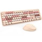 KOOTOP Wireless Keyboard and Mouse, Cute Keyboard and Mouse Combo with Retro Round Keycap, 2.4G Connectivity for PC, Mac, Laptop, Computer Windows (Milk Tea)