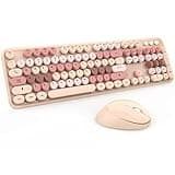 KOOTOP Wireless Keyboard and Mouse, Cute Keyboard and Mouse Combo with Retro Round Keycap, 2.4G Connectivity for PC, Mac, Laptop, Computer Windows (Milk Tea)